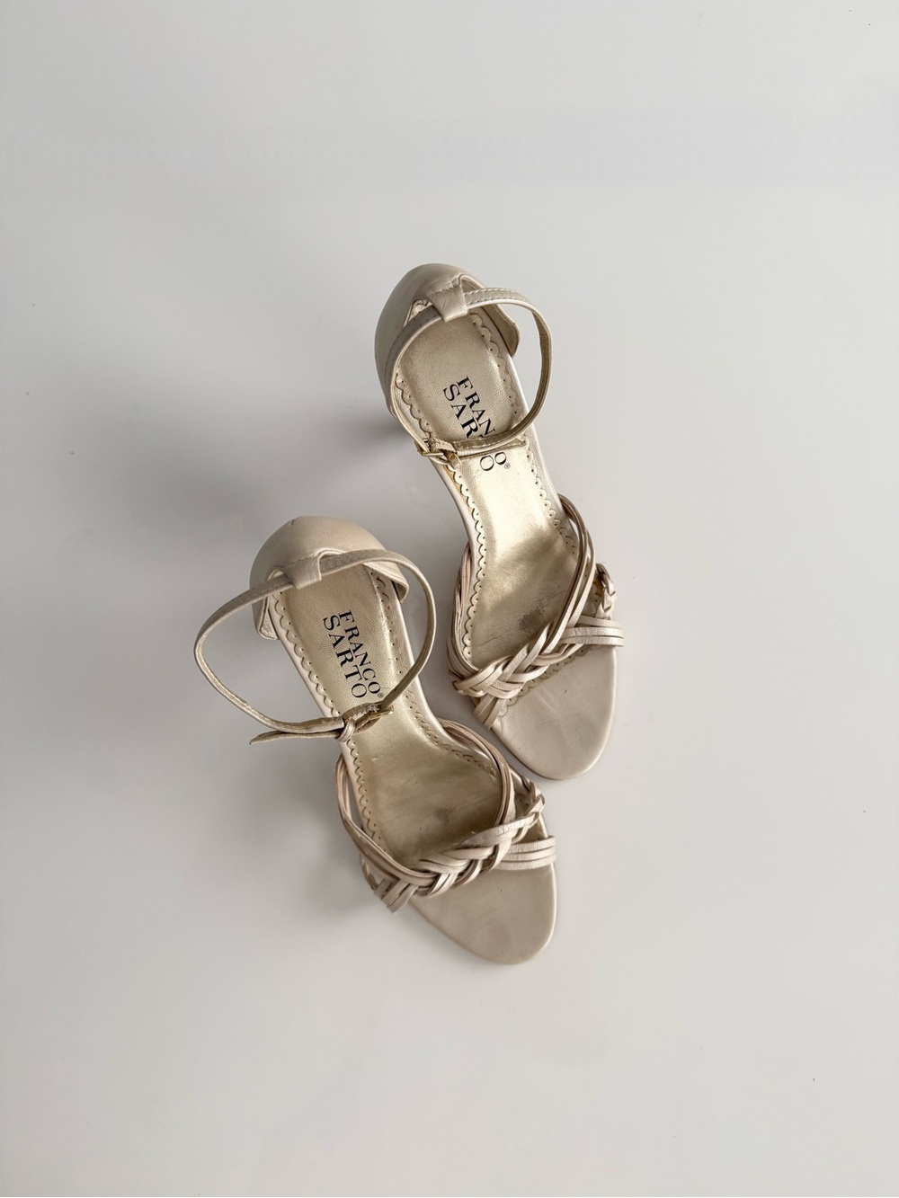 Y2K Franco Sarto gold strap heels